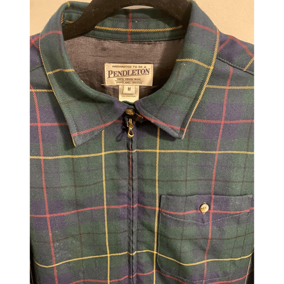 Vintage Pendleton 100% Virgin Wool Tatar Jacket Full Zip Green Yellow Red M - Picture 5 of 12